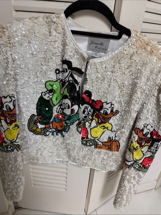 Disney Jackets & Blazers - Disney Cream Sequin Cropped Blazer with Embroidered Characters only 64 made